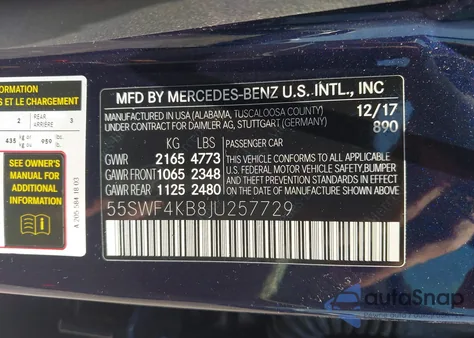 2018 Mercedes-Benz C 300 4Matic из США, поврежденный, VIN 55SWF4KB8JU257729